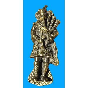 Vintage Solid Brass Scottish Bagpiper Kilt Door Knocker Made in England